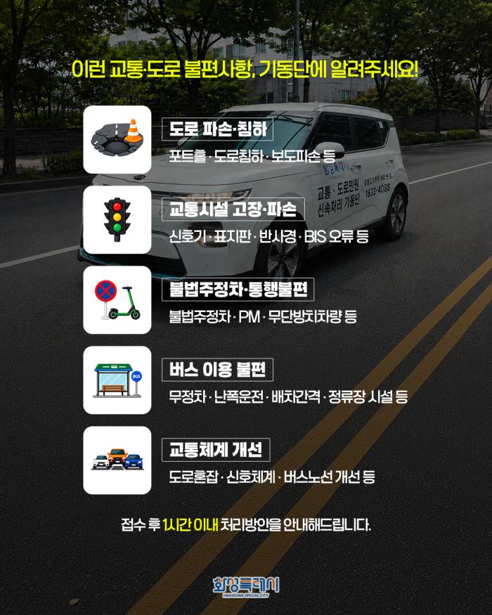 화성특례시, 교통·도로 민원 ‘1시간 내 답변’…6만 건 넘는 민원에 기동단 가동 기사 이미지